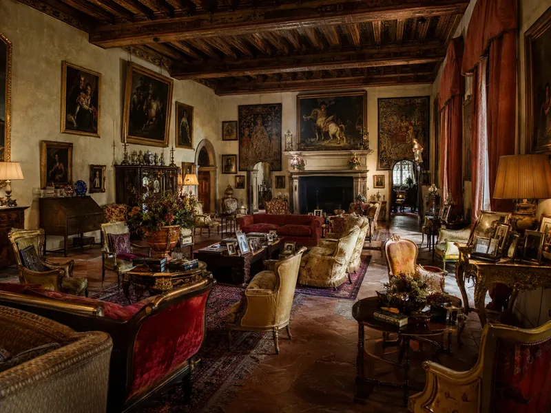 One of the ground-floor reception rooms with the Alba art collection